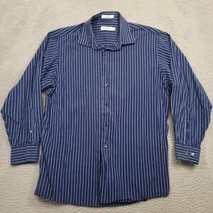 Calvin‎ Klein Men's 16.5 32/33 Blue Stripe Long Sleeve Button Up Dress Shirt